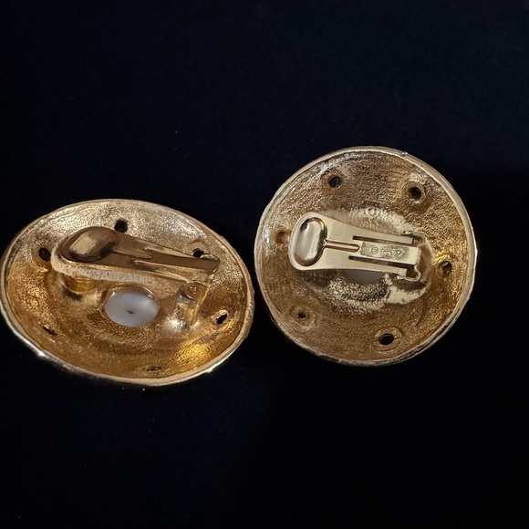 VTG Signed BLANCA 1980’s Massive Orange Black and Gold Earrings With Faux Pearl - Picture 2 of 3